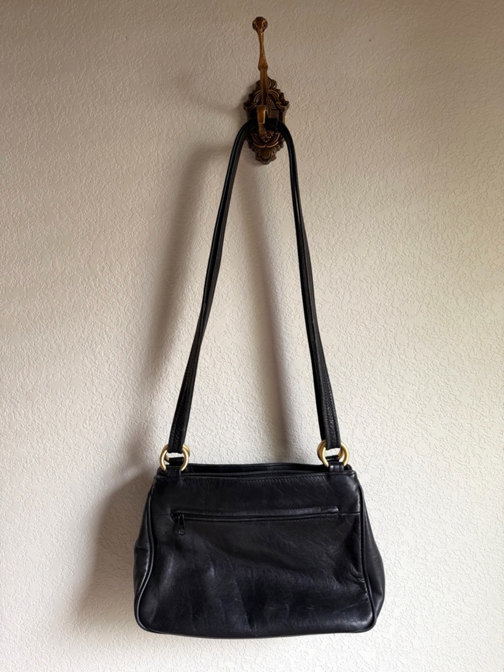 Tignanello Black Leather Shoulder Bag with Gold Hardware - Picture 2 of 3
